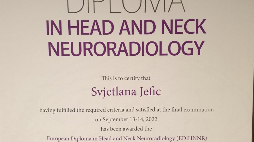 Evropska diploma iz Radiologije glave i vrata za na&scaron;u dr.Svjetlanu Jefić i Altamedica Vitez polikliniku!